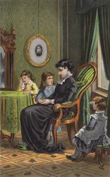 La madre e i suoi figli (litografia a colori)
