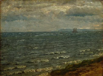 Paesaggio marino con pioggia imminente. Lillebælt