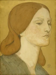 Testa di una ragazza in un vestito verde (Elizabeth Siddal), 1850-65