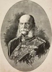 Imperatore Guglielmo I di Germania (1797-1888) nel 1887, incisione da disegno di Dante Paolocci, da L