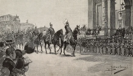 Parata militare a Macao per il compleanno del re Umberto I, 14 marzo