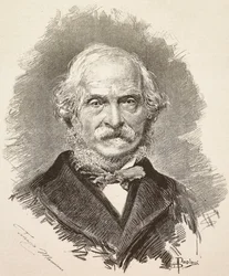 Ritratto di Terenzio Mamiani (1799-1885), politico e scrittore italiano, incisione da un disegno di Dante Paolocci e una fotografia di Della Valle, da L