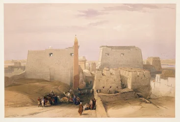 Egitto, ingresso al Tempio di Luxor, incisione basata su disegno di David Roberts
