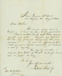 Lettera firmata David Allan, Jr., Quartier Generale 29th M.V.I., vicino a Kingston, Ga., a sua madre Mrs. M.A. Allan, St. Louis, Mo., 20 maggio 1864