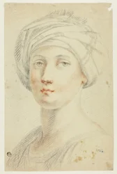 Ritratto di busto di giovane donna con turbante