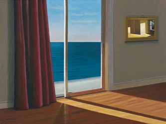 Sole in una stanza vuota in riva al mare, 2018 (olio su tela)