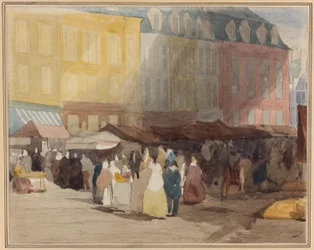 Una scena di mercato francese, forse Boulogne