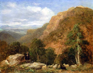 Una vista da sopra Bettws-y-Coed, Moel Siabod e la catena dello Snowdon in lontananza, 1853