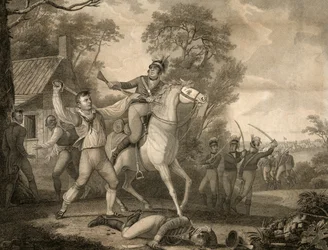 Azione valorosa di Peter Francisco con nove della cavalleria di Tarleton in vista di una truppa di quattrocento uomini, pub. 1814