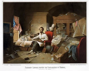 Il presidente Lincoln scrive la Proclamazione di Libertà, 1 gennaio 1863