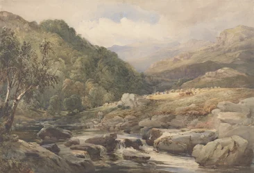 Paesaggio con ruscello e mietitori