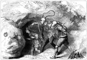 Una scena da Aladino e la sua lampada meravigliosa, al Drury Lane Theatre, Londra, 1875