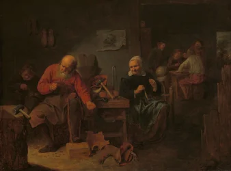 Interno di una bottega di ciabattino, 1650 circa (olio su tavola)