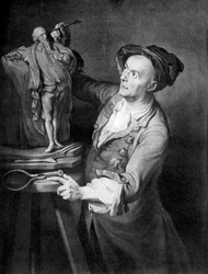 Louis Francois Roubiliac che realizza una scultura di Shakespeare, c1765, 1920s