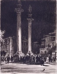 Un venditore ambulante tra le colonne romane dell