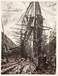 HMS Lion in bacino di carenaggio, illustrazione da 