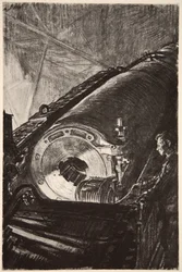Lavoro notturno sulla culatta di un grande cannone, illustrazione da 