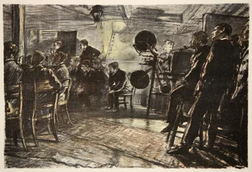 Il cinema su una nave da guerra, illustrazione da 