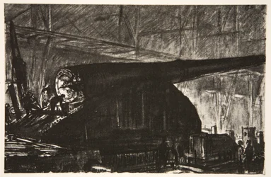 Il turno di notte che lavora su un grande cannone, illustrazione da 