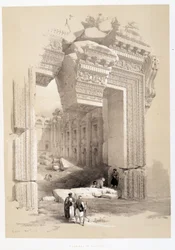 Porta di Baalbek in Libano, disegno realizzato il 07/05/1839 in "The Holy Land", Londra 1849