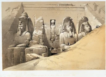 Elevazione frontale del grande tempio di Aboo Simbel (Aboosimbel, Abu o Abu Simbel), Nubia in 
