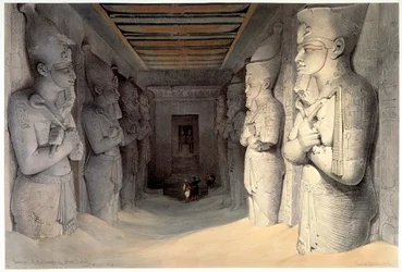 Gigantesche statue di calcare di Ramesse II, Tempio di Ramesse, Abu Simbel, Egitto, 1836