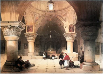 In Terra Santa: Gerusalemme, Chiesa del Santo Sepolcro, cripta (incisione)