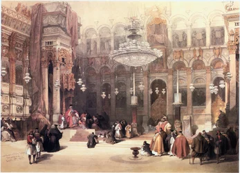 In Terra Santa: Gerusalemme, Chiesa del Santo Sepolcro, cappella greco-ortodossa (incisione)