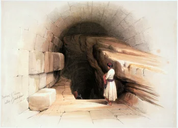 In Terra Santa: Gerusalemme, fontana di Siloam, ingresso del tunnel (incisione)