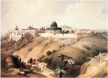 In Terra Santa: Gerusalemme, vista sulla Valle del Kidron e sul Monte del Tempio (incisione)