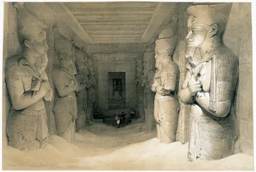 Interno del Tempio di Aboo Simbel (Abu Simbel), disegno realizzato il 09/11/1836 in "La Terra Santa", Londra 1849