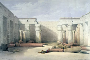 Medinet Abu - Tebe, 5 dicembre 1832": litografia da acquerello di David Roberts (1796-1864), artista scozzese. Archeologia dell