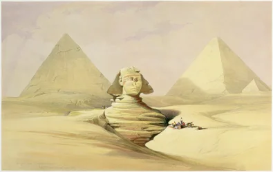 La Grande Sfinge e le Piramidi di Giza, Egitto, c1845