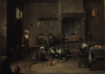 Scimmie in cucina, 1640s