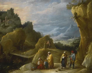 Paesaggio montano con una cartomante gitana