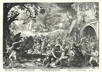La lotta di uomini e animali contro la morte e il tempo (incisione)