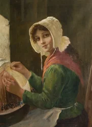 Giovane donna che fa il merletto, fine XIX-inizio XX secolo