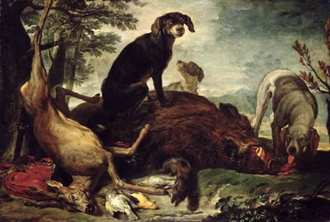 Cani con cinghiale e cervo uccisi