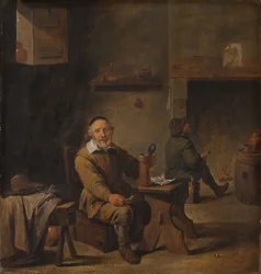 Uomo anziano seduto in una taverna