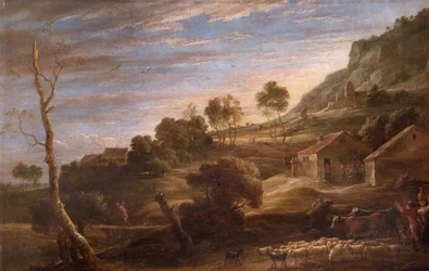 Paesaggio con contadini che guidano il bestiame, c.1670-90