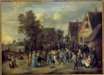 Festa di villaggio con coppia aristocratica