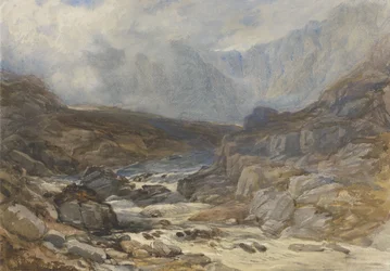 Scena di montagna gallese con fiume in piena
