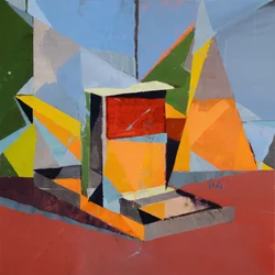 Boîte-hors-de-valise 17, 2024 (olio su lino)