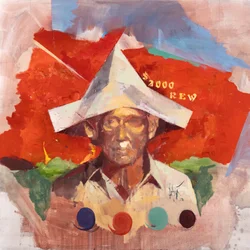 Robert Filliou 27, 2023 (olio su lino)