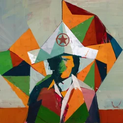 Robert Filliou 35, 2024 (olio su lino)