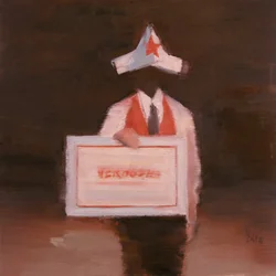 Robert Filliou 36 (Verboden), 2024 (olio su lino)