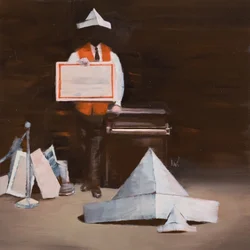 Robert Filliou 37 (Van Laack), 2024 (olio su lino)