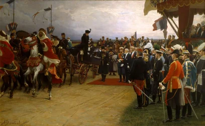 Il presidente Émile Loubet accoglie lo zar Nicola II e la zarina Alessandra alle manovre a Betheny