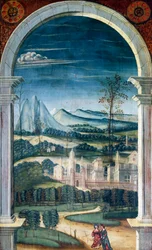 Prospettiva dipinta da Defendente Ferrari, sezione posteriore del coro del XVI secolo, Chiesa di San Girolamo, Biella, Italia