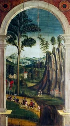 Prospettiva dipinta da Defendente Ferrari, sulla parte posteriore del coro del XVI secolo, Chiesa di San Girolamo, Biella